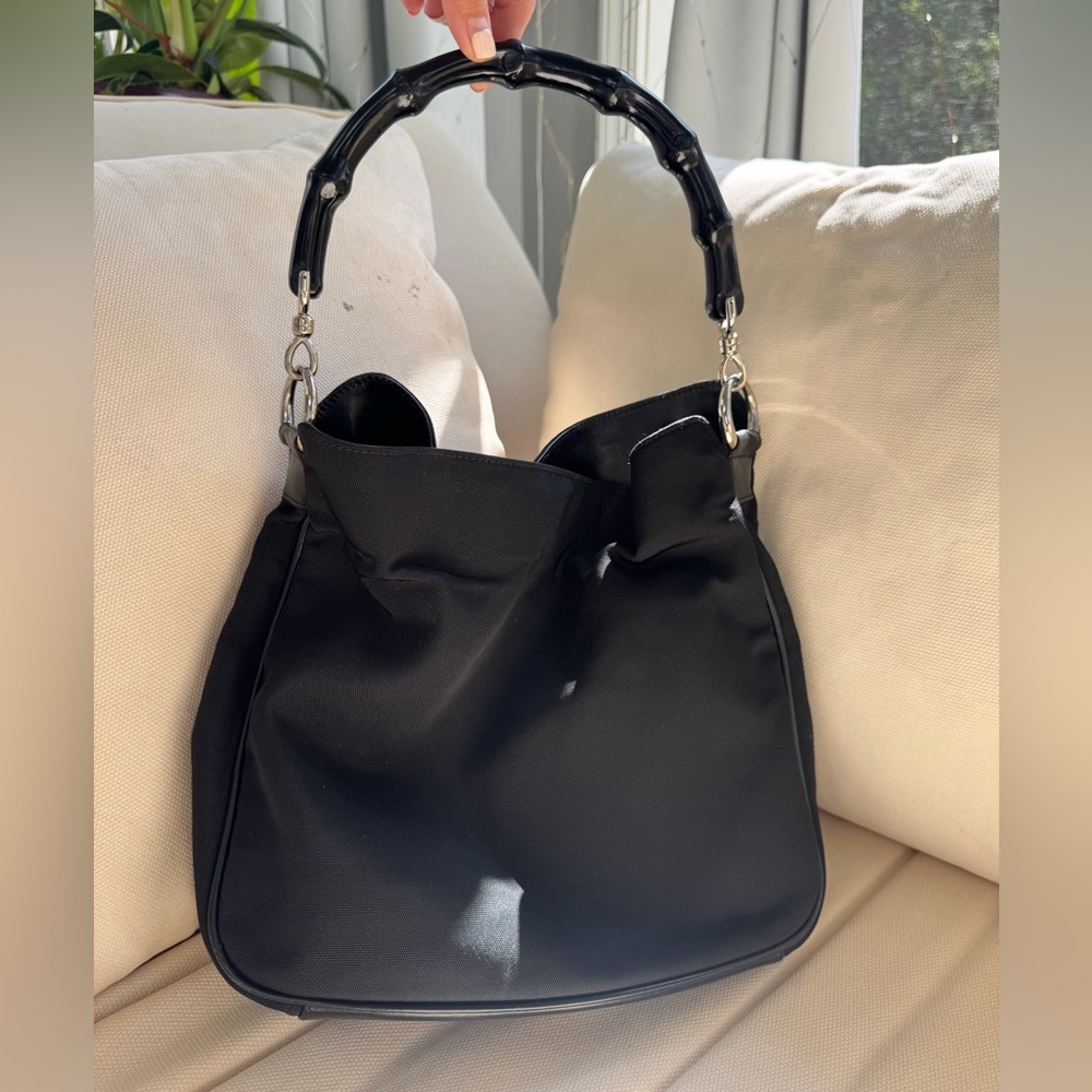 Gucci Bamboo Black Nylon Shoulder Bag